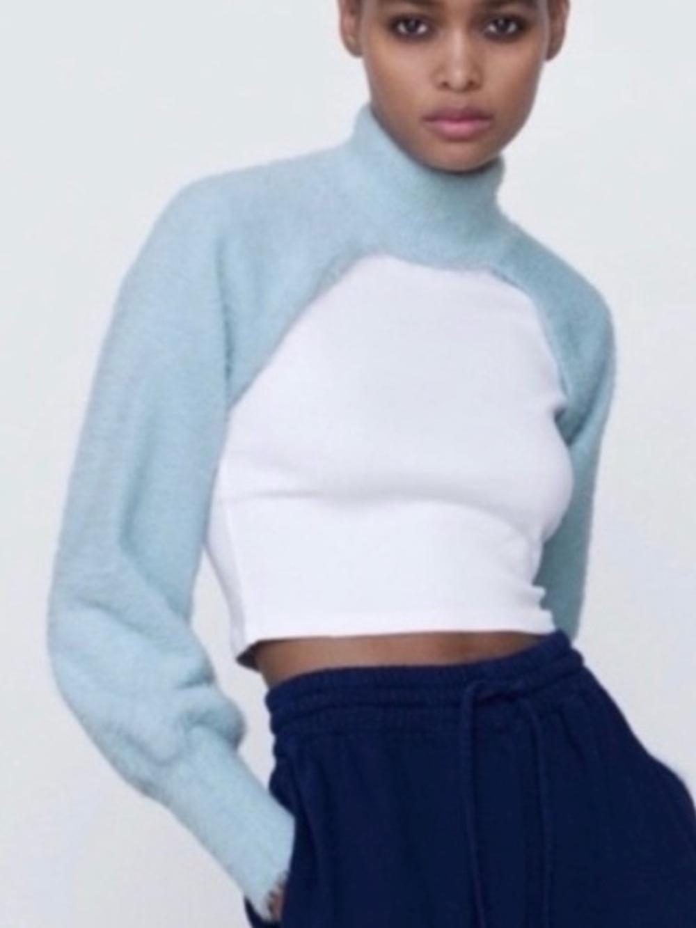 Zara Faux Fur Arm Warmer Sweater - Light Turquoise - Medium